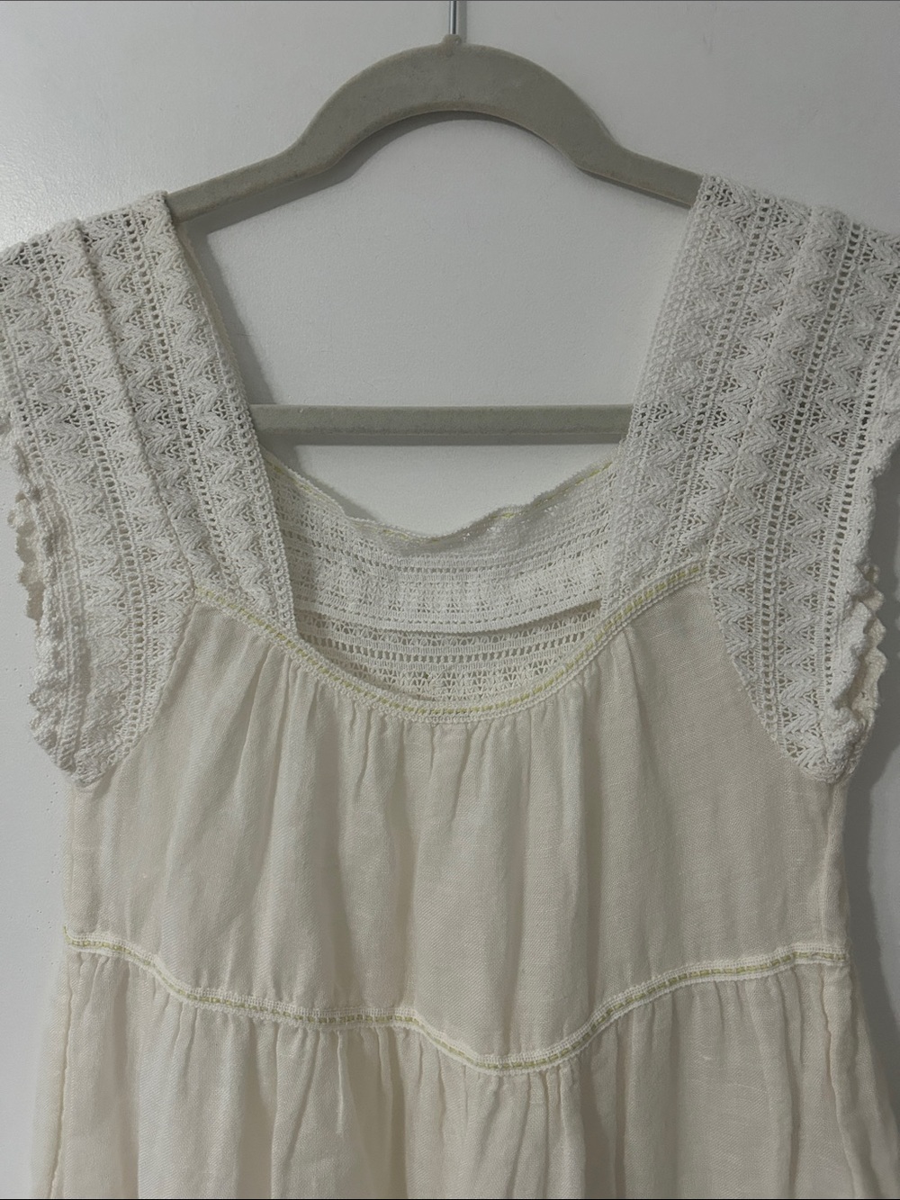 Free People Cream Crochet Yoke Tribal Tiered Bohemian Tank Top Size Small - Picture 6 of 15